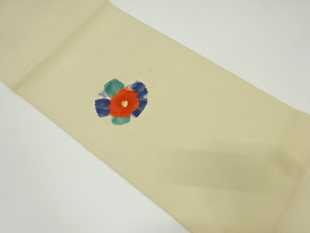 アンティーク　手織り紬椿模様織り出し袋帯（材料）